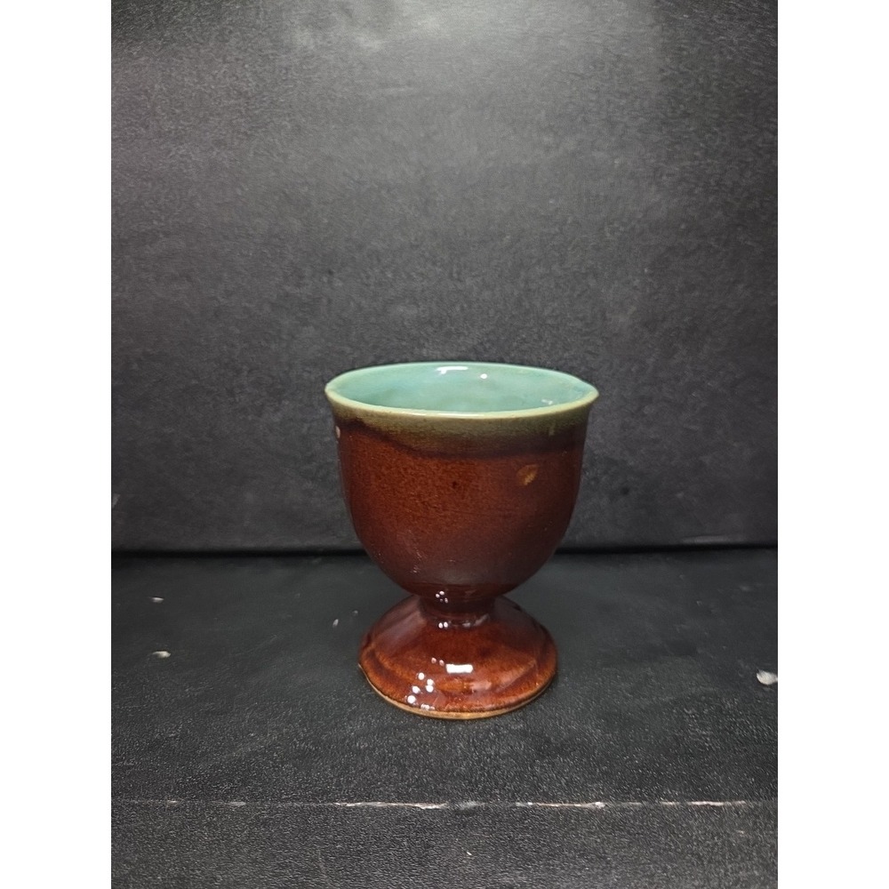 Country Fare Style Turquoise & Brown Glaze Egg Cup, Vintage‎ Ceramic Goblet